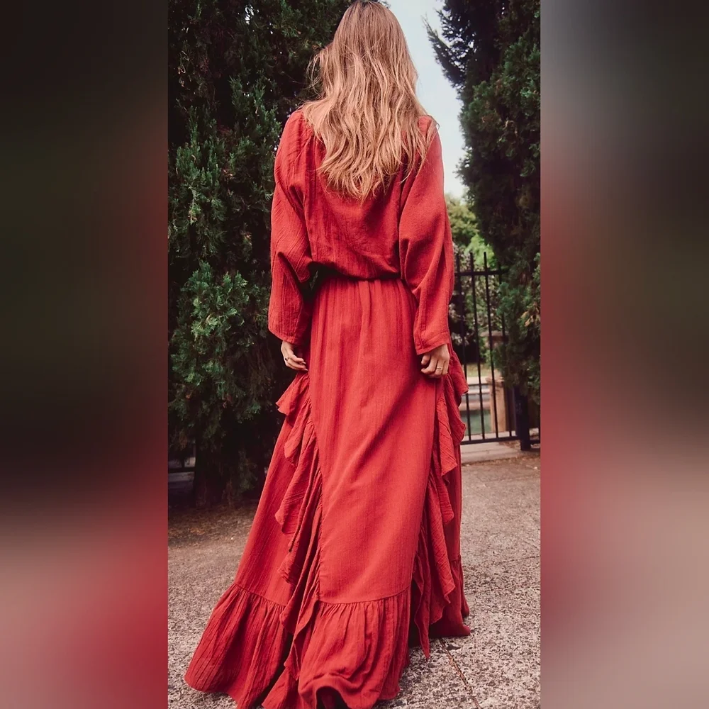 Free People Shore Chic Maxi Dress In Burnt Henna Red - Picture 2 of 13